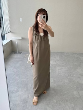 「A part by（アパートバイ）のスクエアヒールサンダル（サンダル、ベージュ系）」を使った、kahoさん（レディース・156cm）の夏コーディネート