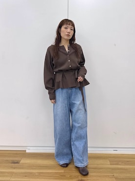 「A part by（アパートバイ）のオブリークトゥショートブーツ（ブーツ、ブラウン系）」を使った、kahoさん（レディース・156cm）の秋コーディネート