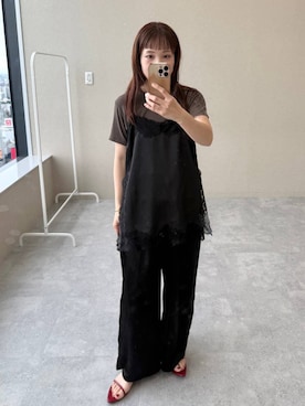 「A part by（アパートバイ）のナローストラップサンダル（サンダル、レッド系）」を使った、kahoさん（レディース・156cm）の春コーディネート