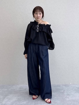 「A part by（アパートバイ）のテンセルデニムパンツ（デニムパンツ、ブルー系）」を使った、kahoさん（レディース・156cm）の春コーディネート