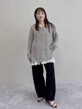 「A part by（アパートバイ）のApbコクーンデニムパンツ（デニムパンツ、ブラック系）」を使った、kahoさん（レディース・156cm）の春コーディネート