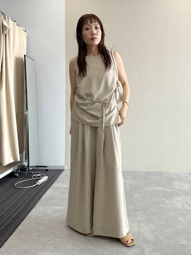 「A part by（アパートバイ）のサイドタックノースリセットアップ（セットアップ、ベージュ系）」を使った、kahoさん（レディース・156cm）の夏コーディネート