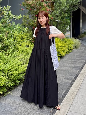 「A part by（アパートバイ）のナローストラップサンダル（サンダル、ブラック系）」を使った、kahoさん（レディース・156cm）の春コーディネート