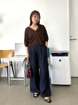 「A part by（アパートバイ）のテンセルデニムパンツ（デニムパンツ、ブルー系）」を使った、kahoさん（レディース・156cm）の夏コーディネート