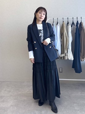 「A part by（アパートバイ）のLNTテーラードジャケット（テーラードジャケット、ブルー系）」を使った、kahoさん（レディース・156cm）の冬コーディネート