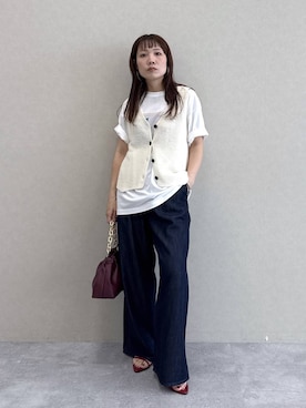 「A part by（アパートバイ）のチェーン2WAYBAG（ショルダーバッグ、レッド系）」を使った、kahoさん（レディース・156cm）の春コーディネート