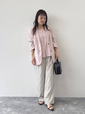 「A part by（アパートバイ）の【多機能・Sサイズ展開】リネンライクシングルジャケット（ノーカラージャケット、ピンク系）」を使った、kahoさん（レディース・156cm）の春コーディネート