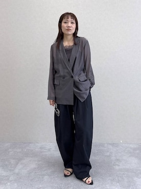 「A part by（アパートバイ）の≪追加3≫シアーWジャケット（テーラードジャケット、グレー系）」を使った、kahoさん（レディース・156cm）の春コーディネート