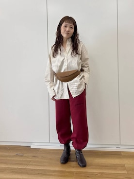 「A part by（アパートバイ）のベルトバッグ（ボディバッグ/ウエストポーチ、ブラウン系）」を使った、kahoさん（レディース・156cm）の秋コーディネート