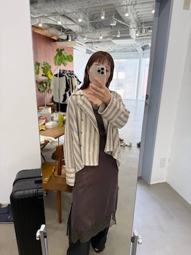 「A part by（アパートバイ）のキュプラレースキャミワンピース（ワンピース、ブラウン系）」を使った、kahoさん（レディース・156cm）の夏コーディネート
