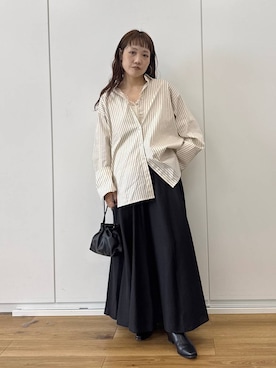 「A part by（アパートバイ）のキンチャクミニショルダバッグ（ショルダーバッグ、ブラック系）」を使った、kahoさん（レディース・156cm）の秋コーディネート