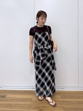 「A part by（アパートバイ）のキンチャクミニショルダバッグ（ショルダーバッグ、レッド系）」を使った、kahoさん（レディース・156cm）の夏コーディネート