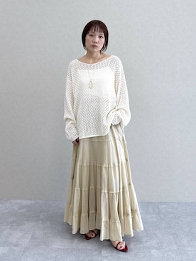 「A part by（アパートバイ）のナローストラップサンダル（サンダル、レッド系）」を使った、kahoさん（レディース・156cm）の春コーディネート