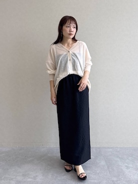 「A part by（アパートバイ）の【WEB限定】ラメシアーBIGカーディガン（Tシャツ/カットソー、ホワイト系）」を使った、kahoさん（レディース・156cm）の春コーディネート