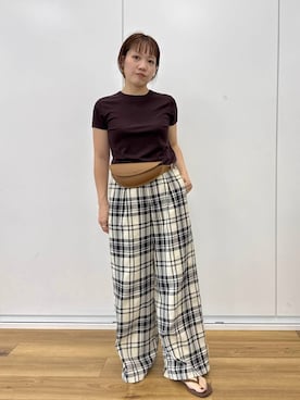 「A part by（アパートバイ）のベルトバッグ（ボディバッグ/ウエストポーチ、ブラウン系）」を使った、kahoさん（レディース・156cm）の夏コーディネート