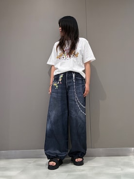 「TALKING ABOUT THE ABSTRACTION（トーキング　アバウト　ジ　アブストラクション）のアイテム（パンツ）」を使った、t☺︎rachanさん（レディース・158cm）の夏コーディネート