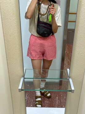 「メンズライクコーデ」｜「アイテム（サンダル）」を使った、しまさん（レディース・154cm）の夏コーディネート