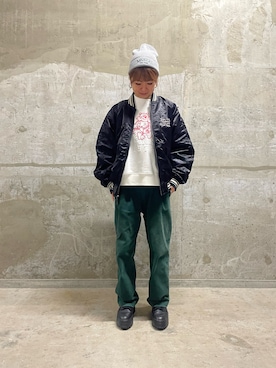 「アイテム（スタジャン）」を使った、Risaさん（レディース・163cm）の秋コーディネート