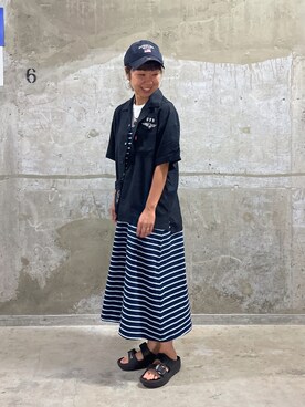 「AVIREX（アヴィレックス）の直営店限定 ×ニューエラ ポロキャップ USA国旗/AVIREX×NEW ERA 9TWENTY POLO CAP U.S.A FLAG」を使った、Risaさん（レディース・163cm）の夏コーディネート