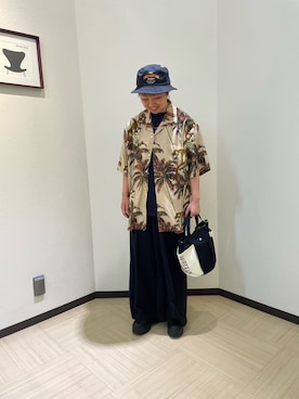 「アイテム（ハット、ブラック系）」を使った、Risaさん（レディース・163cm）の夏コーディネート