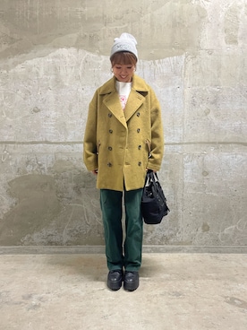 「アイテム（ピーコート）」を使った、Risaさん（レディース・163cm）の秋コーディネート
