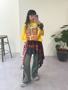 「CIAOPANIC（チャオパニック）の裾リボンハイウエストフレアデニム（デニムパンツ）」を使った、ゆ な ま る。 さん（レディース・151cm・20代）の夏コーディネート