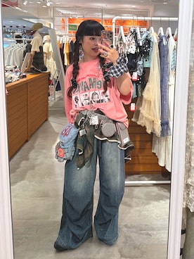 「CIAOPANIC（チャオパニック）のピグメントバンドTEE（Tシャツ/カットソー）」を使った、ゆ な ま る。 さん（レディース・151cm・20代）の夏コーディネート