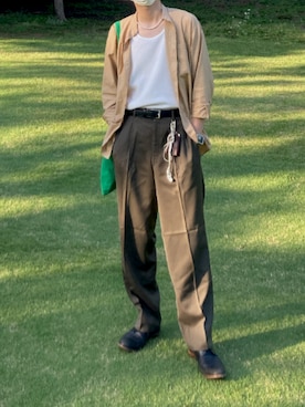 「ノーカラーシャツ」｜「アイテム（スラックス）」を使った、harukiさん（メンズ・178cm）の春コーディネート
