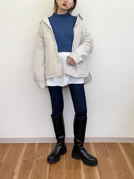「アウターコーデ」｜「アイテム（ミリタリージャケット）」を使った、ちゃんおのさん（レディース・166cm）の冬コーディネート
