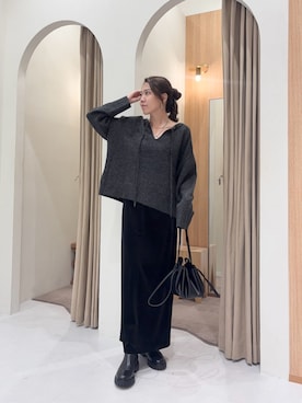 「CAPRICIEUX LE'MAGE（カプリシューレマージュ）の【低身長サイズあり】ベロアIラインスカート（スカート）」を使った、mori_lemageさん（レディース・167cm）の秋コーディネート