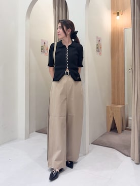 「CAPRICIEUX LE'MAGE（カプリシューレマージュ）のベルテッドバケットトートバッグ（ショルダーバッグ、ベージュ系）」を使った、mori_lemageさん（レディース・167cm）の春コーディネート