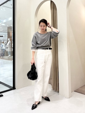 「CAPRICIEUX LE'MAGE（カプリシューレマージュ）の【前後2WAY】カシュクール袖レーススウェット（Tシャツ/カットソー、グレー系）」を使った、mori_lemageさん（レディース・167cm）の春コーディネート
