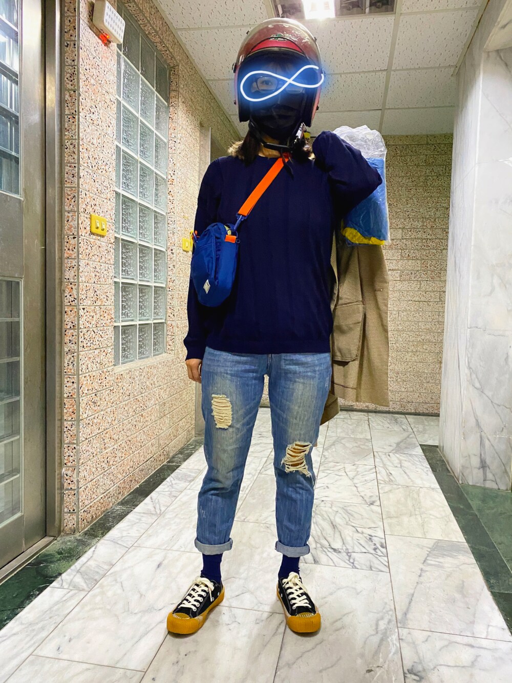 「ootd、plain-me、低身長、低身長コーデ、丹寧、minimatters、excelsior」｜「EXCELSIORのアイテム（シューズ、ブラック系）」を使った、Chihho(⑉･̆༥･̆⑉)さん（レディース・155cm）の冬コーディネートの1枚目の写真