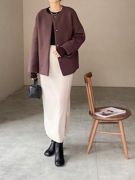 「libelle more（リベル モア）のアイテム（ノーカラージャケット）」を使った、mikiteeさん（レディース・166cm）の秋コーディネート