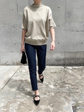 「MOUSSY（マウジー）のMVS SKINNY（デニムパンツ）」を使った、mikiteeさん（レディース・166cm）の夏コーディネート