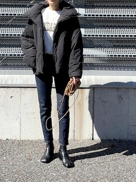 「MOUSSY（マウジー）のMVS SKINNY（デニムパンツ）」を使った、mikiteeさん（レディース・166cm）の秋コーディネート