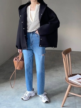 「libelle more（リベル モア）のアイテム（その他アウター）」を使った、mikiteeさん（レディース・166cm）の冬コーディネート