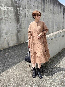 「rectangle（レクタングル）のアイテム（シャツワンピース）」を使った、mikiteeさん（レディース・166cm）の秋コーディネート