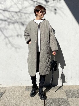 「ブーツコーデ」｜「アイテム（ノーカラーコート）」を使った、mikiteeさん（レディース・166cm）の秋コーディネート