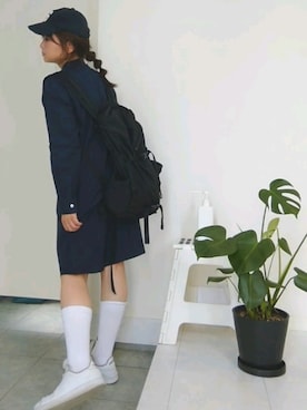 「ネイビー×ホワイト」｜「アイテム（シャツワンピース）」を使った、nさん（レディース・158cm）の秋コーディネート