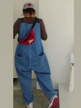 「アイテム（ボディバッグ/ウエストポーチ、レッド系）」を使った、nさん（レディース・158cm）の春コーディネート