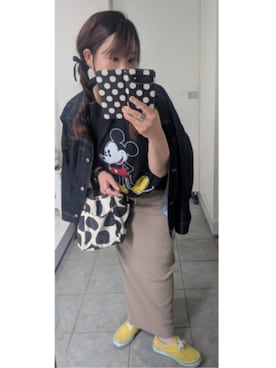 「古着のアイテム（Tシャツ/カットソー、ブラック系）」を使った、nさん（レディース・157cm）の夏コーディネート