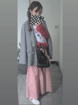 「LOWRYS FARM（ローリーズファーム）のメランジツイルジャケット　589176（テーラードジャケット、グレー系）」を使った、nさん（レディース・157cm）の春コーディネート