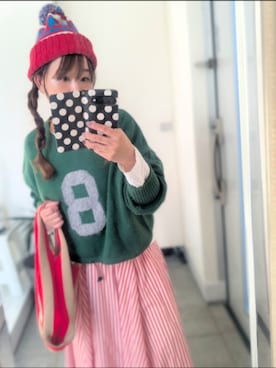 「niko and...（ニコアンド）のアソート柄タックスカート（スカート、レッド系）」を使った、nさん（レディース・157cm）の春コーディネート