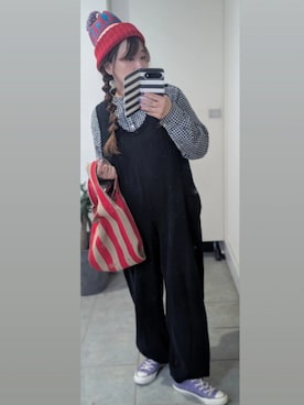 「アイテム（つなぎ/オールインワン）」を使った、nさん（レディース・157cm）の秋コーディネート