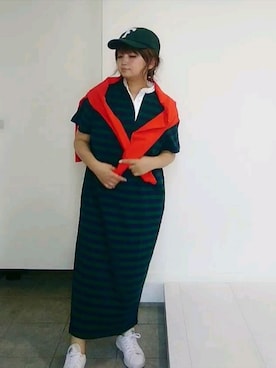 「ラガーシャツ」｜「アイテム（ワンピース/ドレス）」を使った、nさん（レディース・158cm）の夏コーディネート