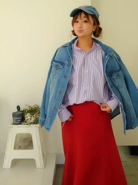 「デザイントップス」｜「アイテム（デニムジャケット）」を使った、nさん（レディース・158cm）の冬コーディネート
