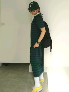 「ラガーシャツ」｜「アイテム（ワンピース/ドレス）」を使った、nさん（レディース・158cm）の夏コーディネート