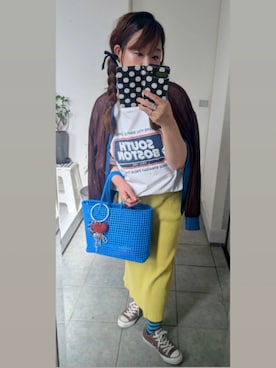 「LEPSIM（レプシィム）のアソートプリントBIGT　571657（Tシャツ/カットソー、ホワイト系）」を使った、nさん（レディース・157cm）の夏コーディネート