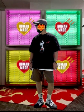 「APPLEBUM（アップルバム）の"Bonita Applebum '26" T-shirt（Tシャツ/カットソー、ブラック系）」を使った、☆m(@s@)shi★さん（メンズ・168cm）の夏コーディネート